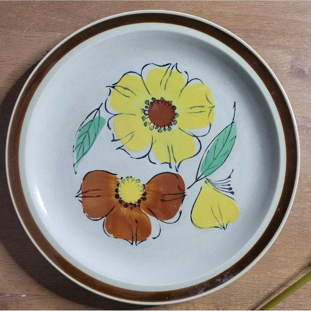 Vtg Plate Topaz Stoneware Bouquet Japan Hand-Painted cottagecore  yellow brown f
